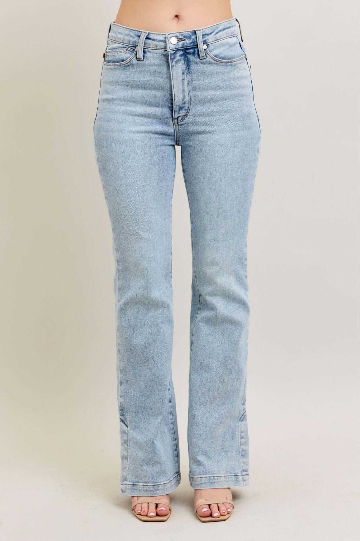Judy Blue Vintage Wash Tummy Control Side Slit Slim Bootcut Jeans