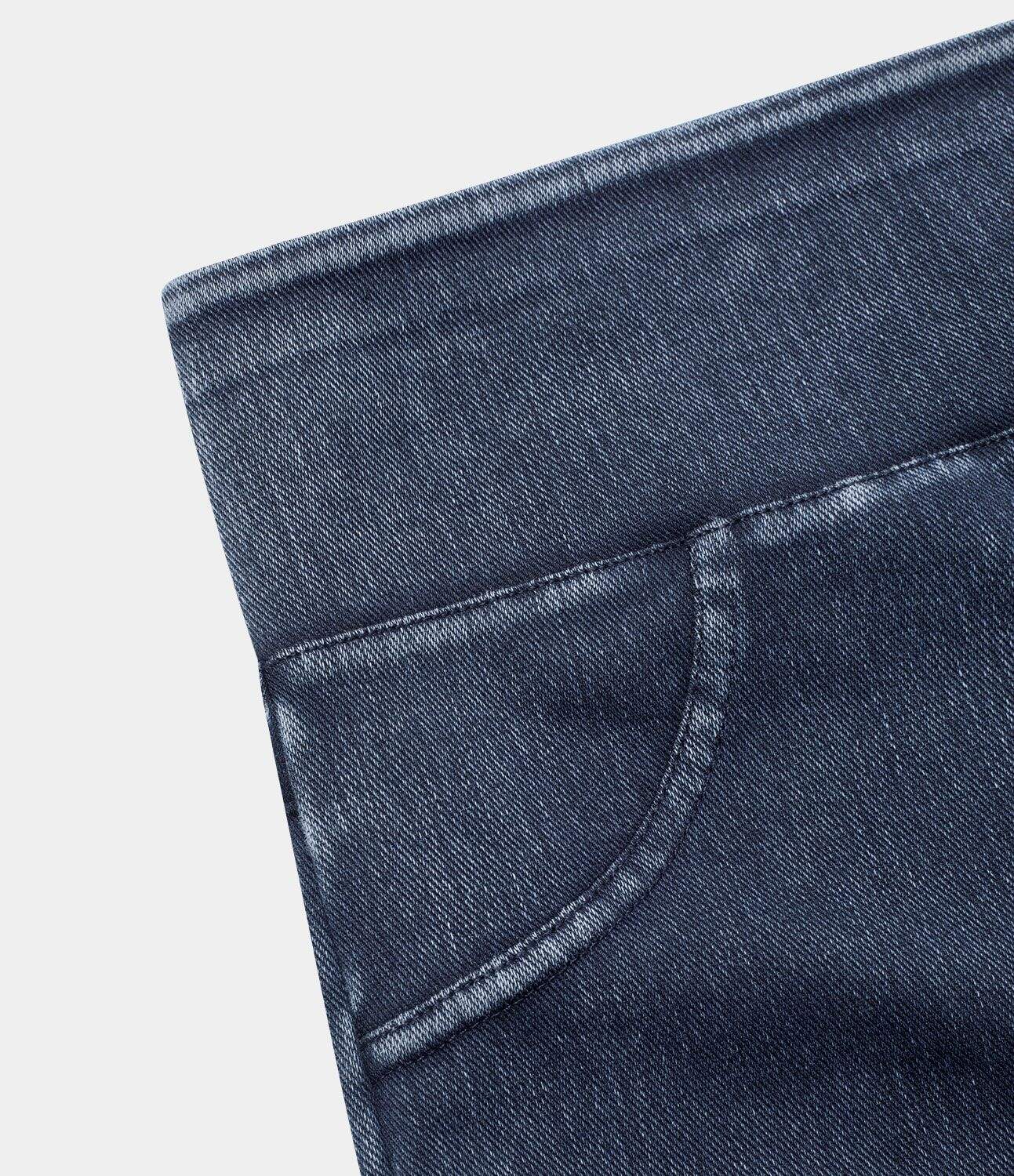 Ha High Waisted Back Side Pocket Stretchy Knit Denim Casual Leggings