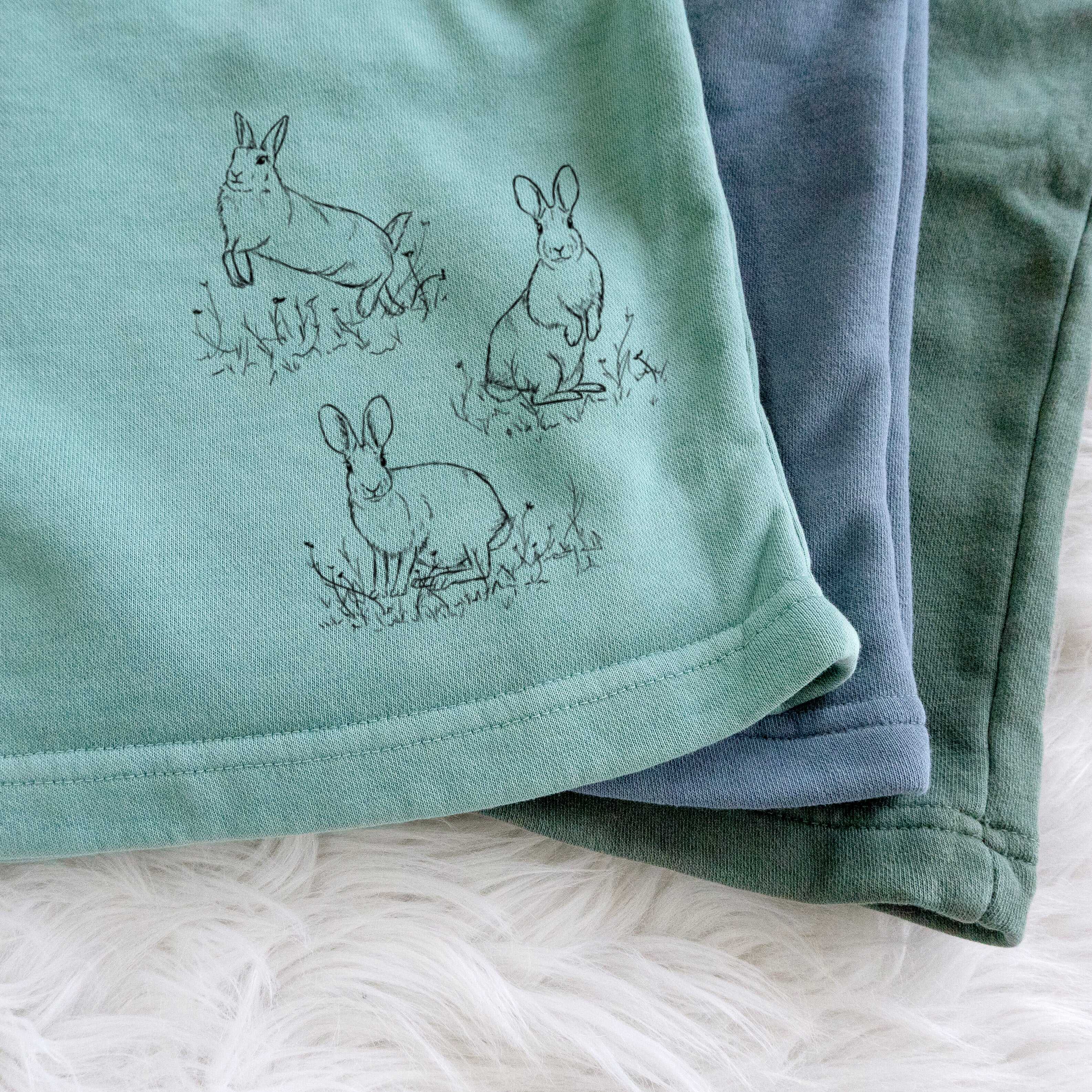 Eastern Cottontail Rabbit Trio - Sylvilagus floridanus - Unisex Pigment Dyed Shorts