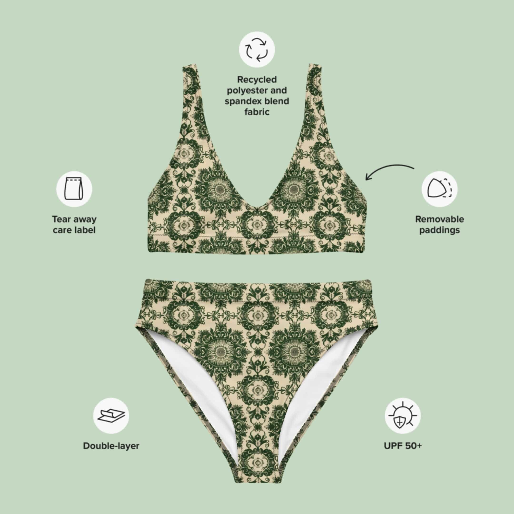 Recycled High-Waisted Bikini, Enchanting Verdant