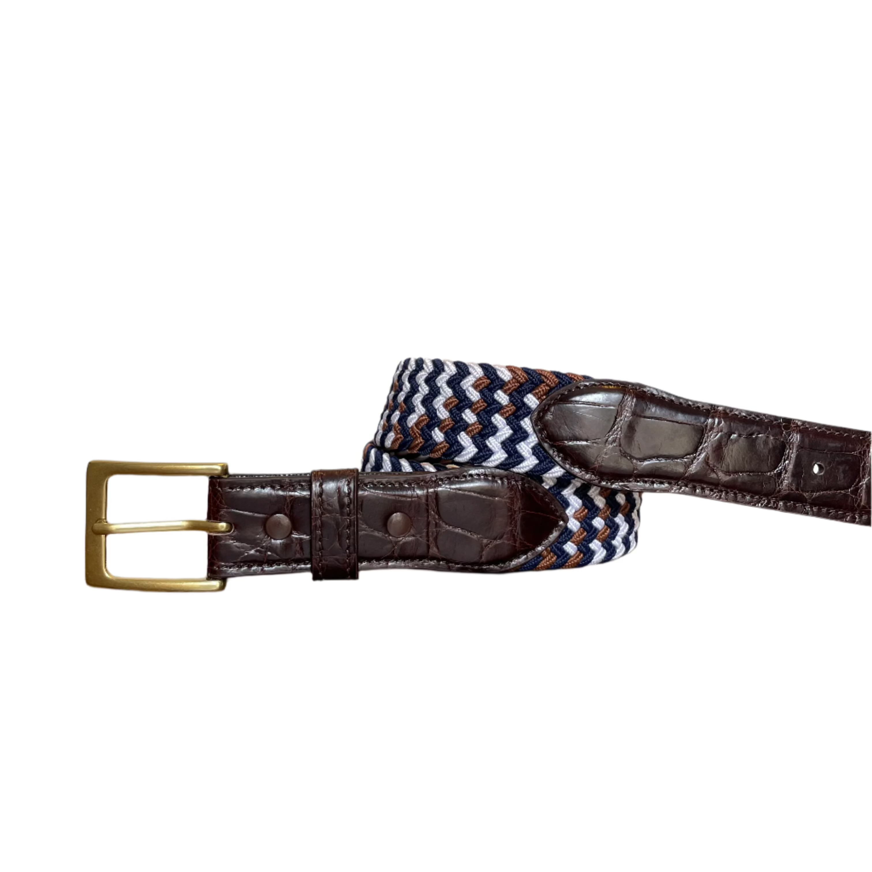 The Stretch Belt, Navy, Brown, & White