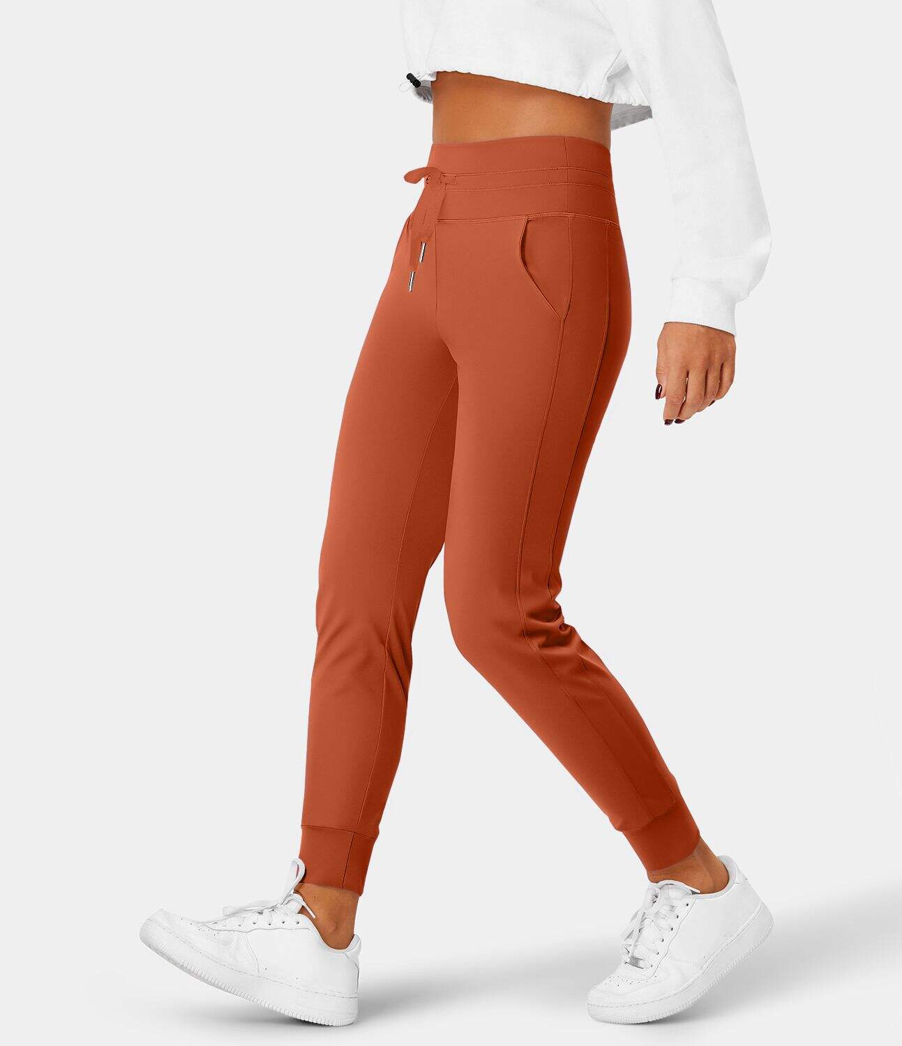 Airy High Waisted Drawstring Side Pocket Plain Cool Touch Full Length Joggers-UPF50+