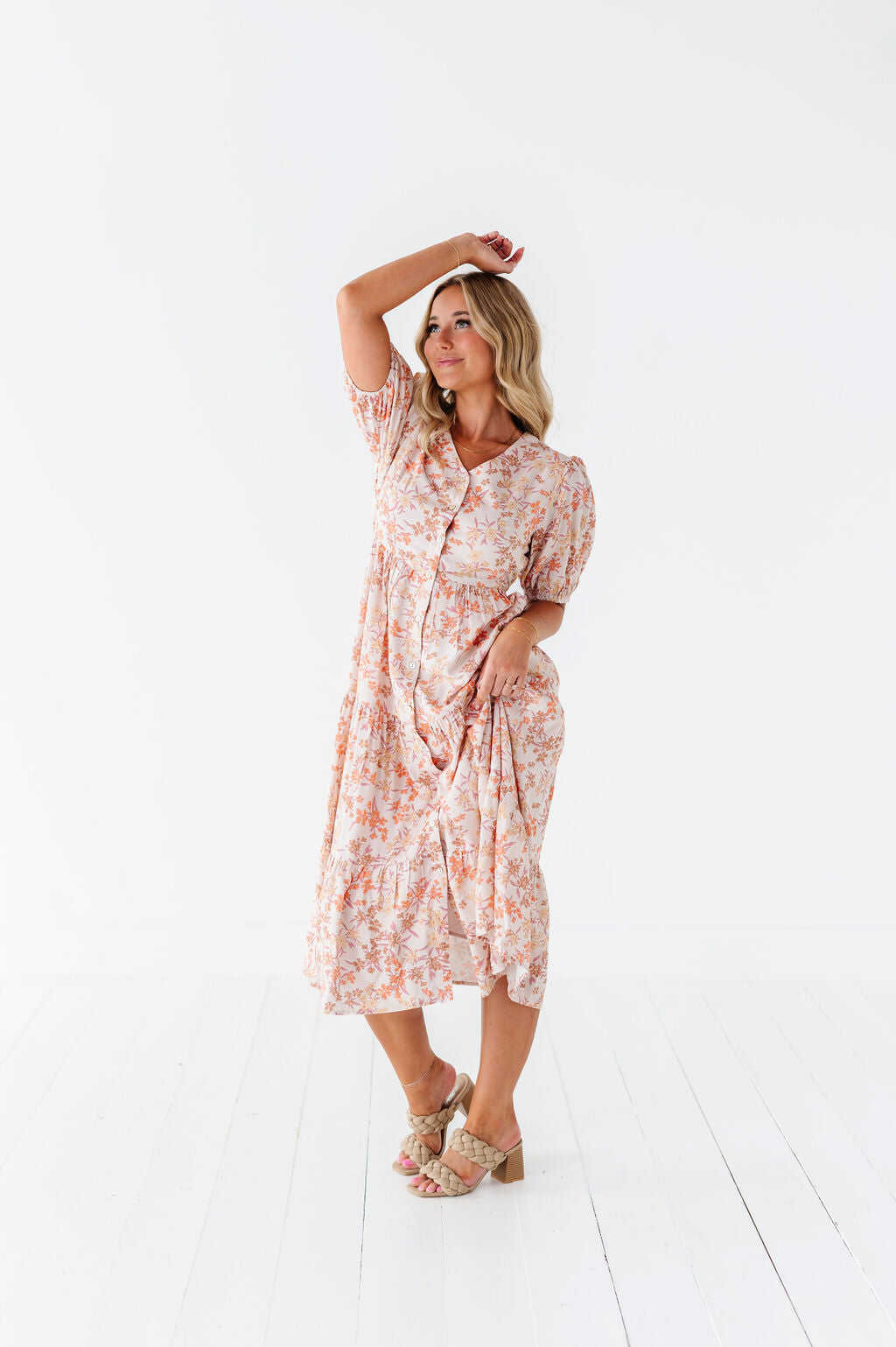 Fiona Floral Dress in Cream Multi - Size 2X, 3X, & 4X Left