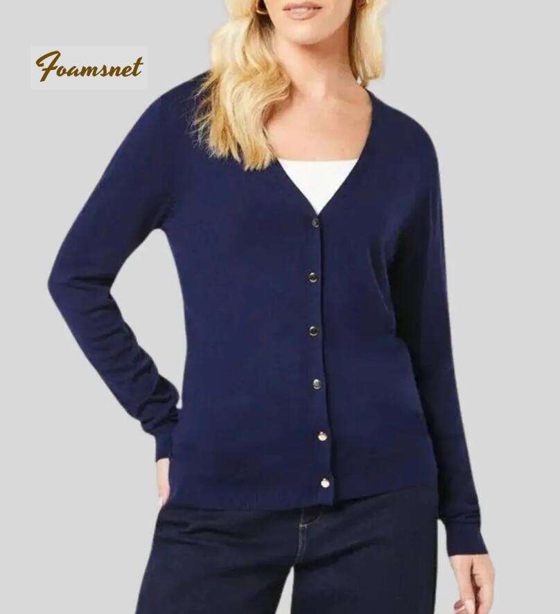 Navy V Neck Button Cardigan