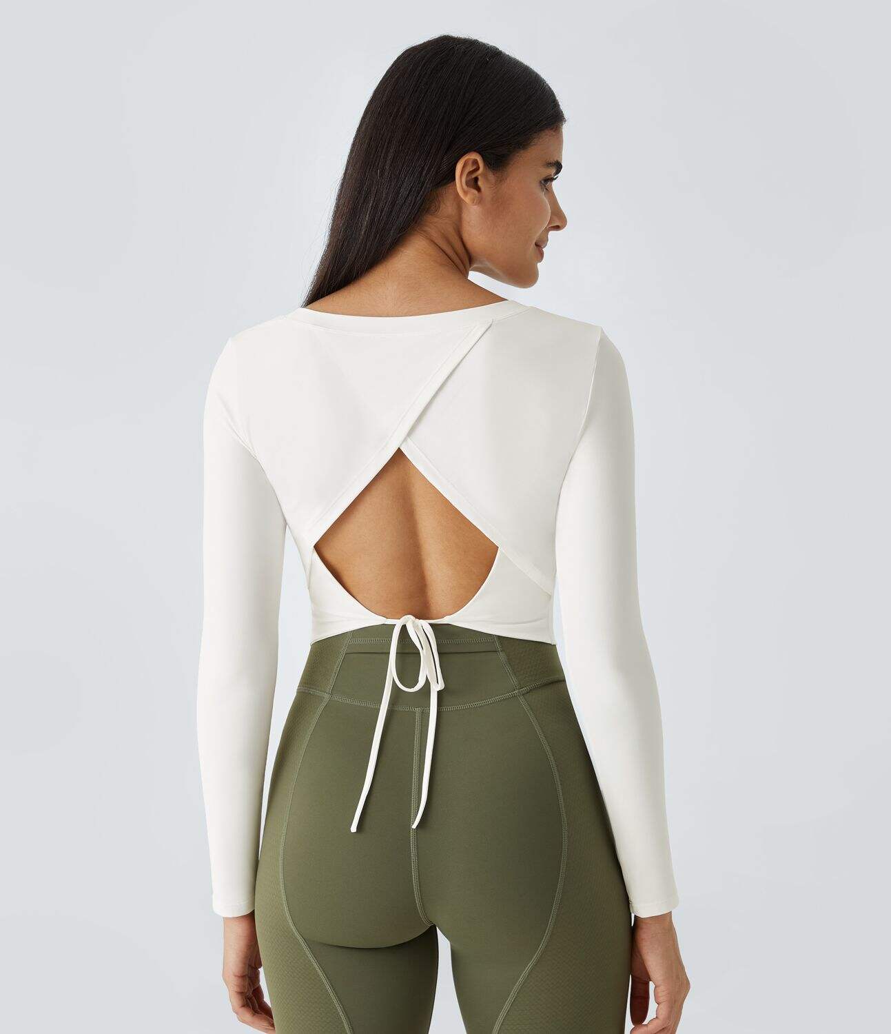 Long Sleeve Backless Cut Out Tie Back Cropped Barre Ballet Dance Sports Top