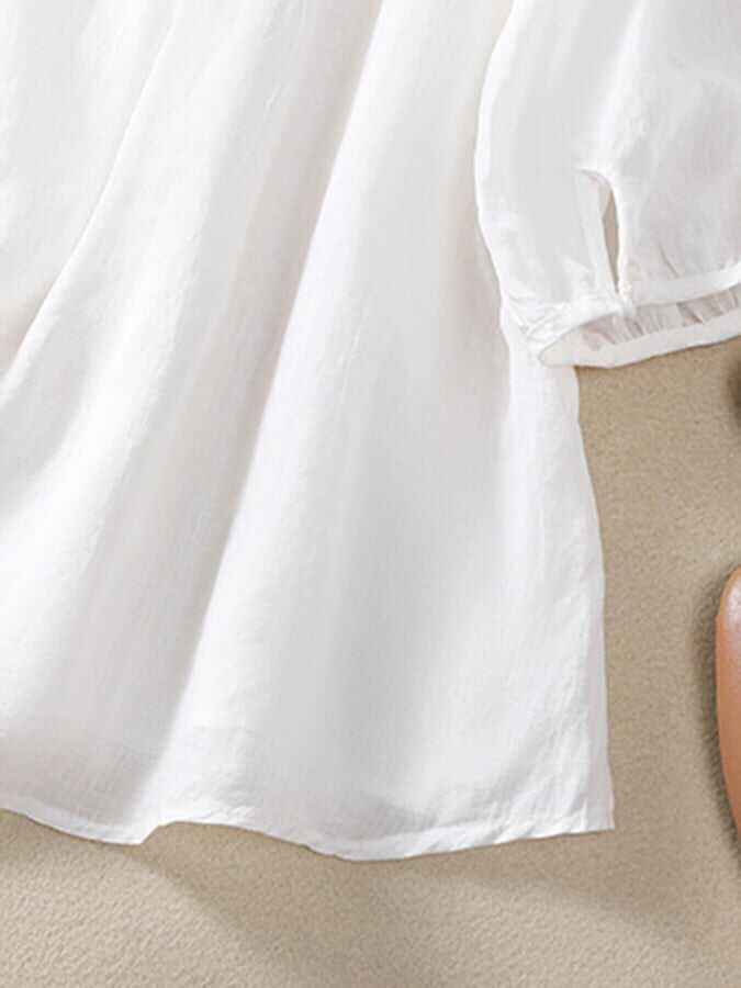 Mesh Embroidery V-Neck Loose Casual Shirt
