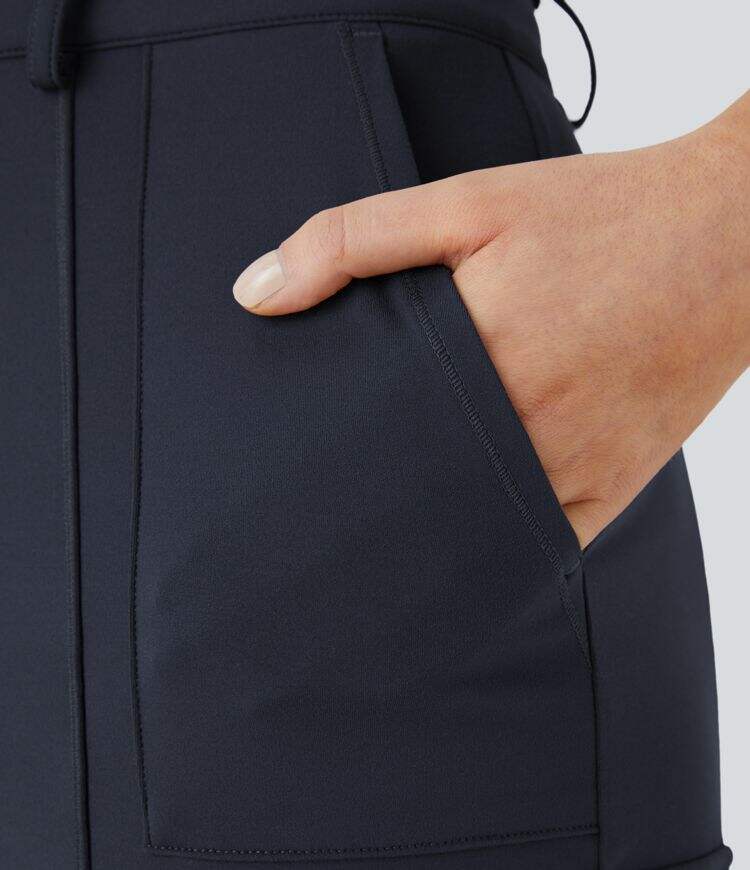 High Waisted Button Zipper Multiple Pockets Solid Skinny Hiking Cargo Pants