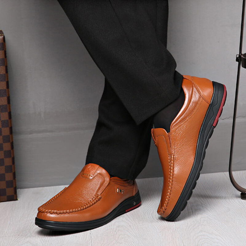 Men's Genuine Leather Soft Insole Casual Business Slip On Loafers