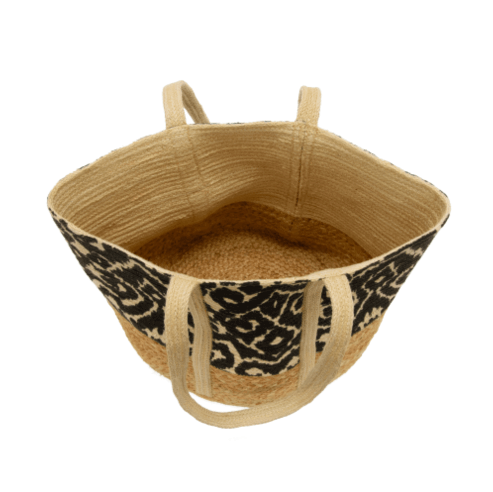 Black Geo Vines Painted June Shopper Jute Tote Bag