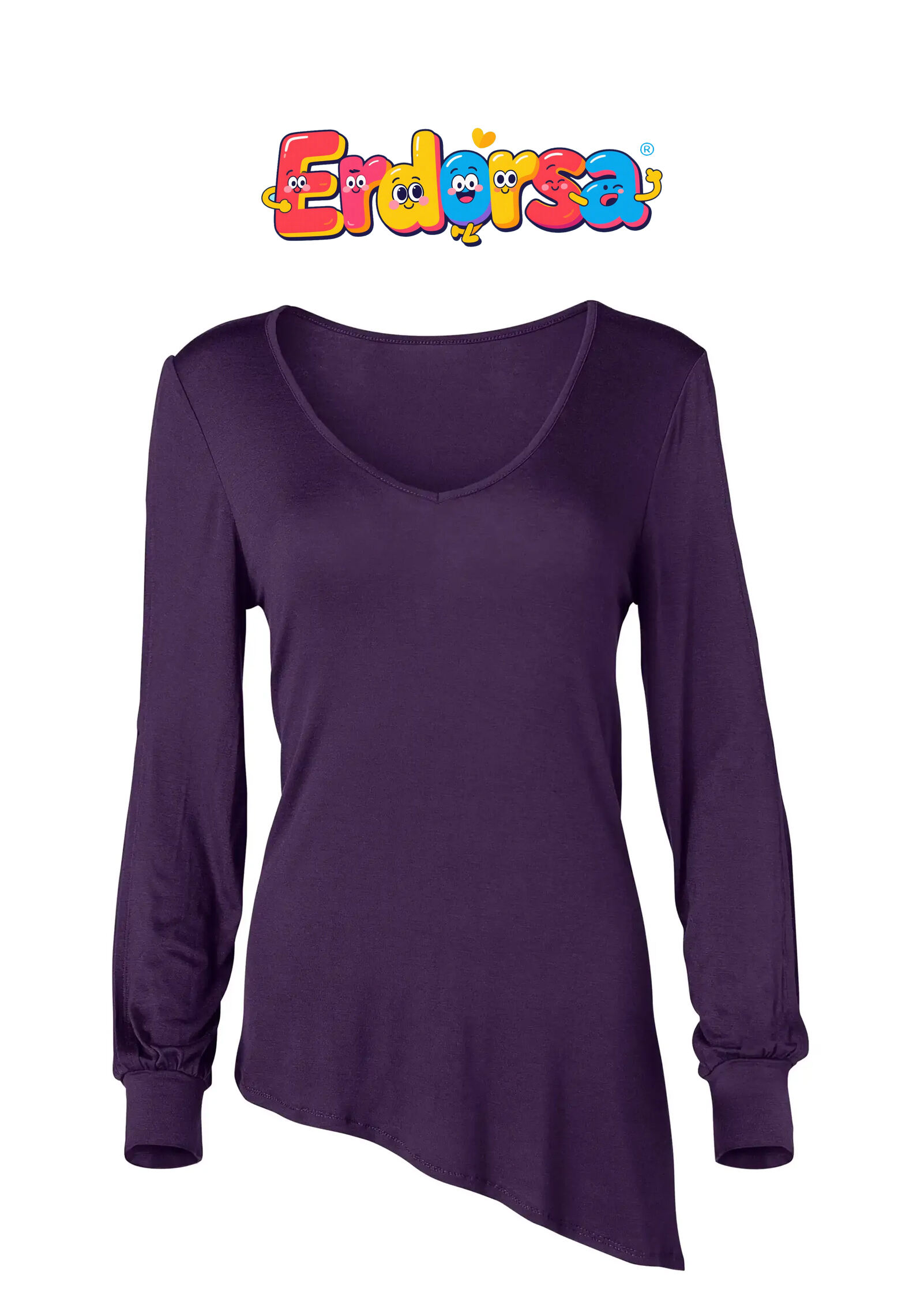 V-Neck Cold-Shoulder Top - Dark Purple
