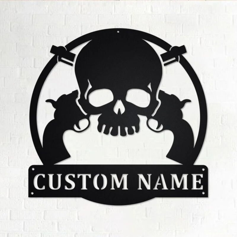 Custom Skull Guns Metal Wall Art