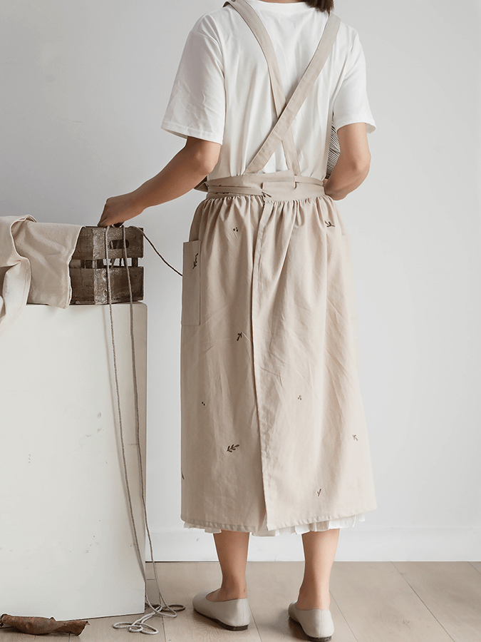 Women's Cotton Leaf Embroidery Apron