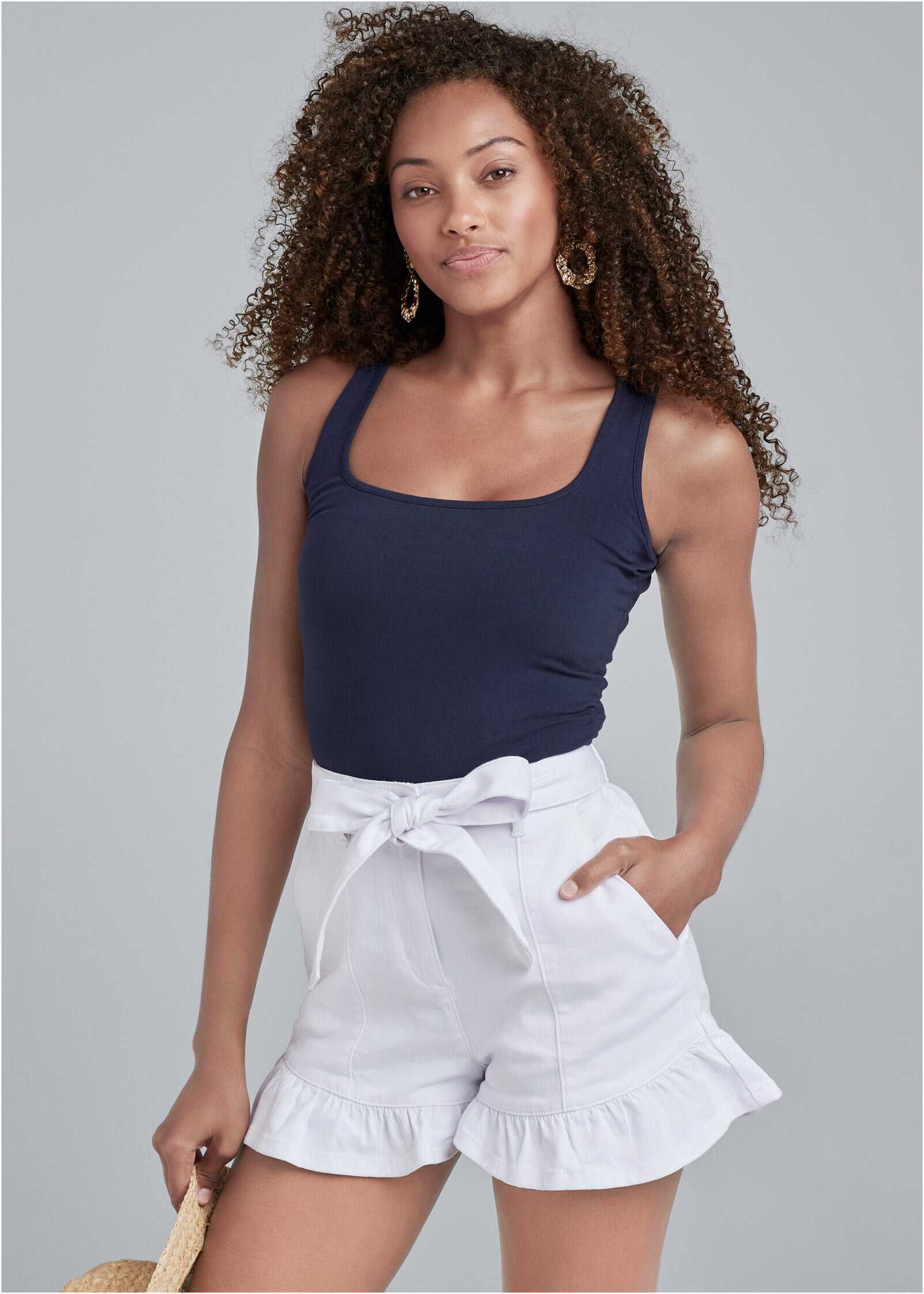 Square Neck Tank Top - Navy