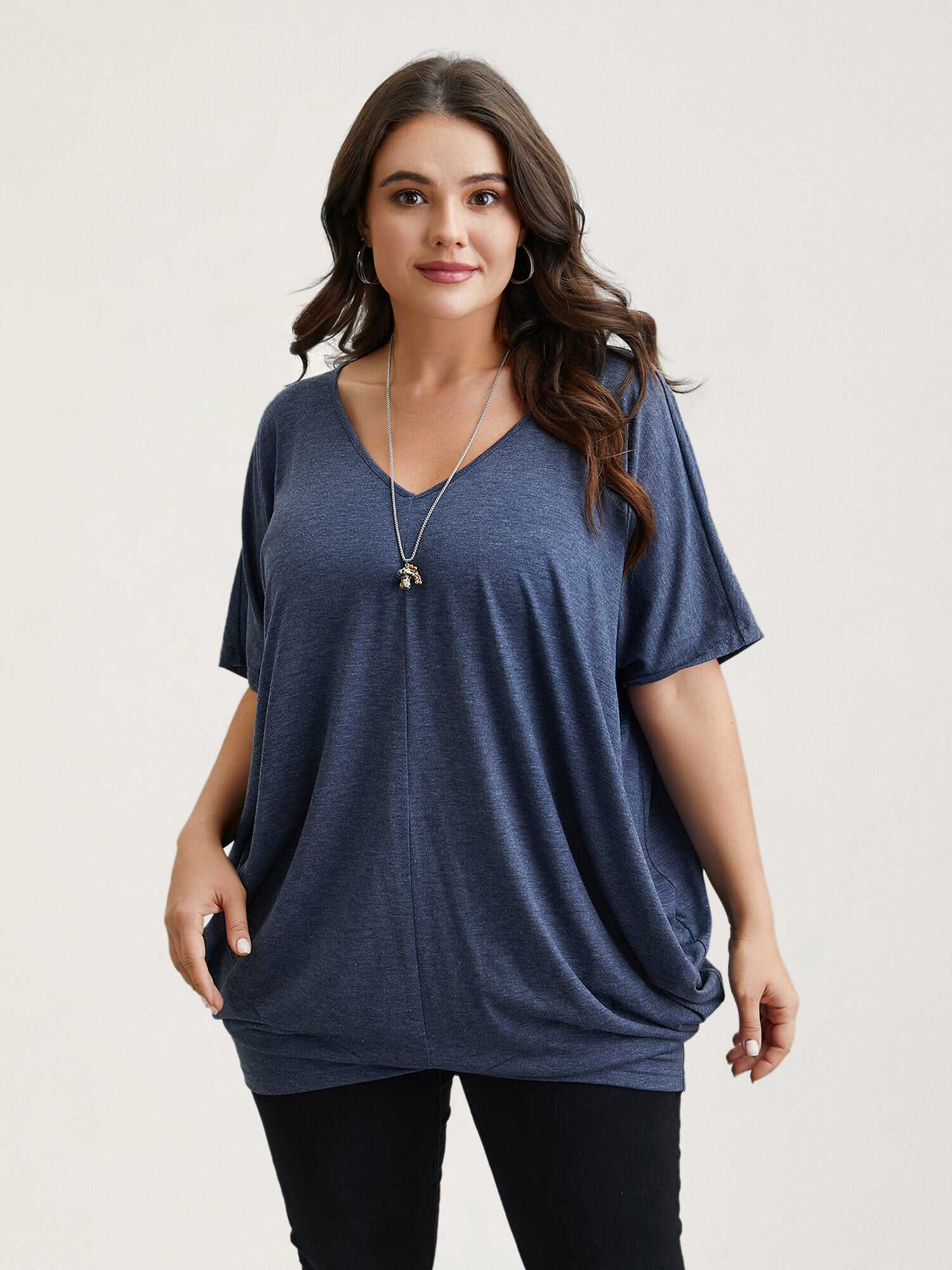 V-Neck Cocoon Pattern Plain Top