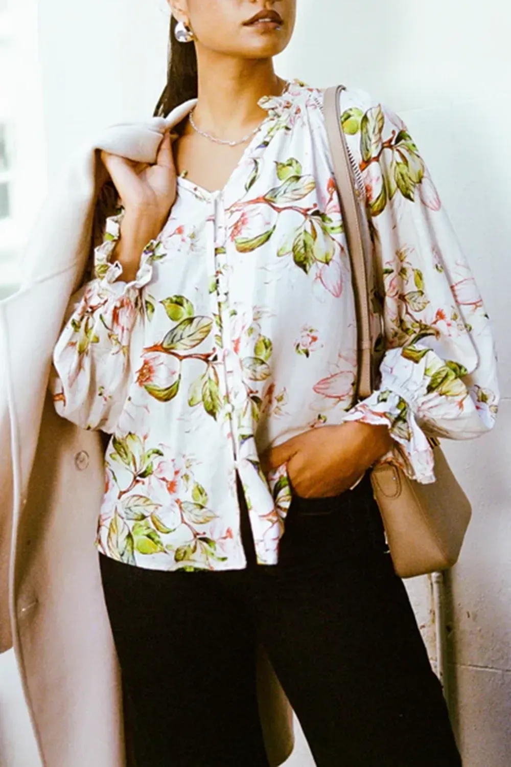 Gossamer Rose Garden Print Lace Insert Blouse