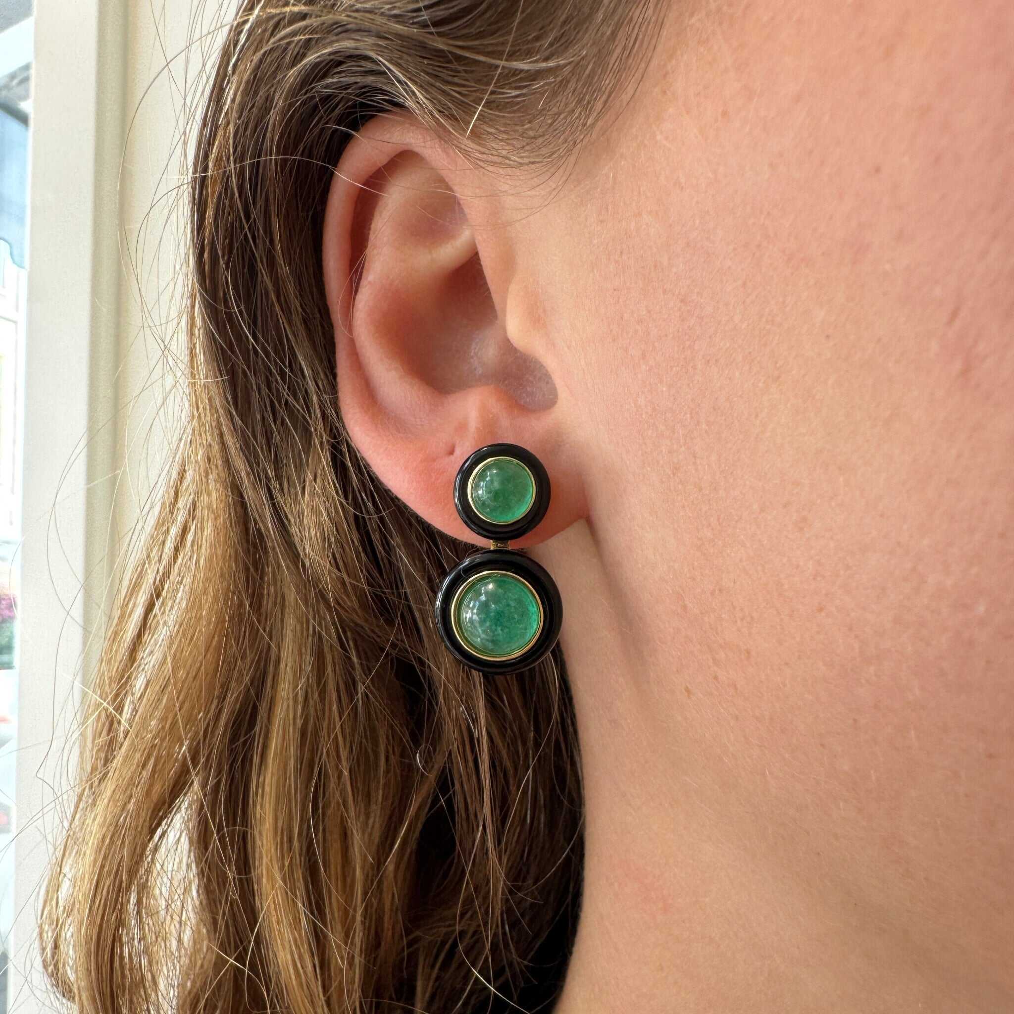 Goshwara Emerald & Onyx Inlay 18K Gold Drop Earrings