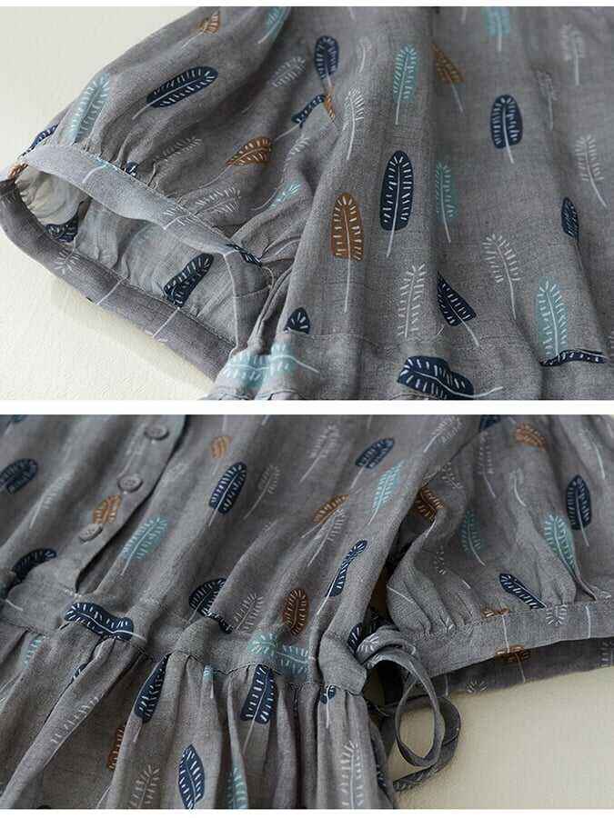 Lightweight Medium Length Cotton And Ramie Printed Dress
