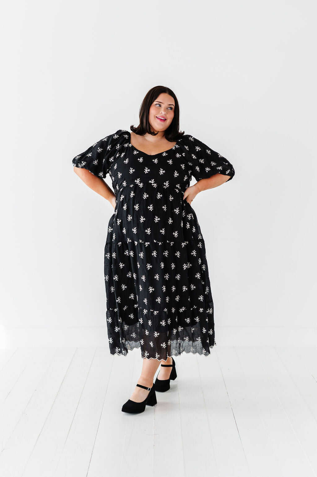 Pearl Midi Dress in Black - Size Small, Medium, & 3X Left