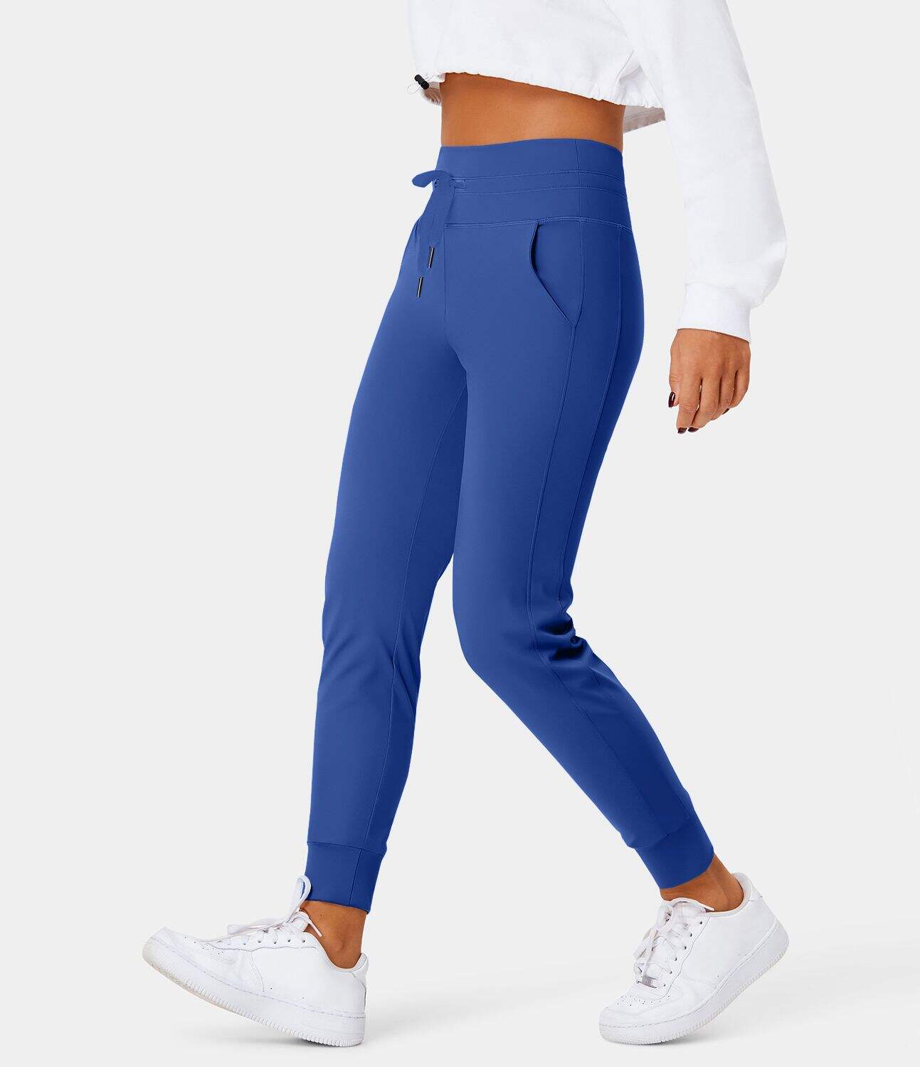 Airy High Waisted Drawstring Side Pocket Plain Cool Touch Full Length Joggers-UPF50+
