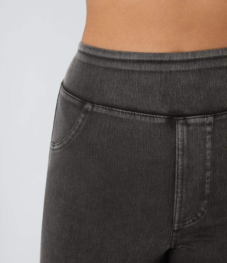 Ha High Waisted Back Side Pocket Stretchy Knit Denim Casual Leggings