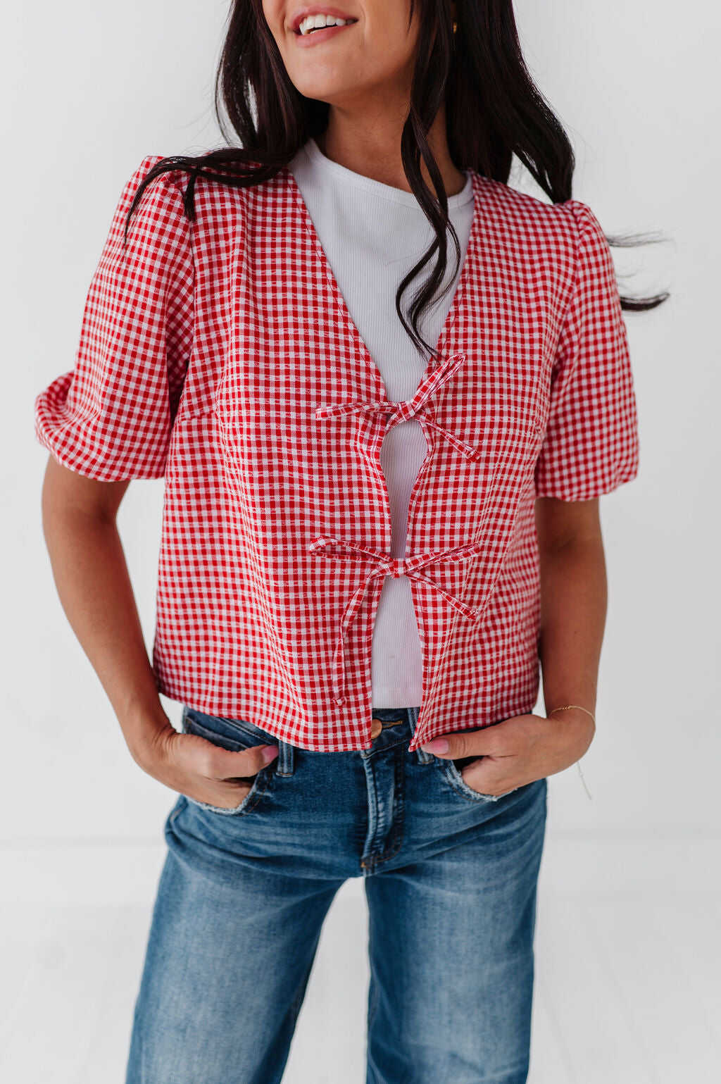 Finley Tie Front Top in Red