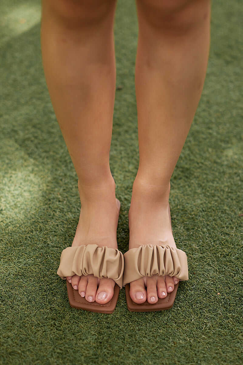 Ruching Sliders in Taupe