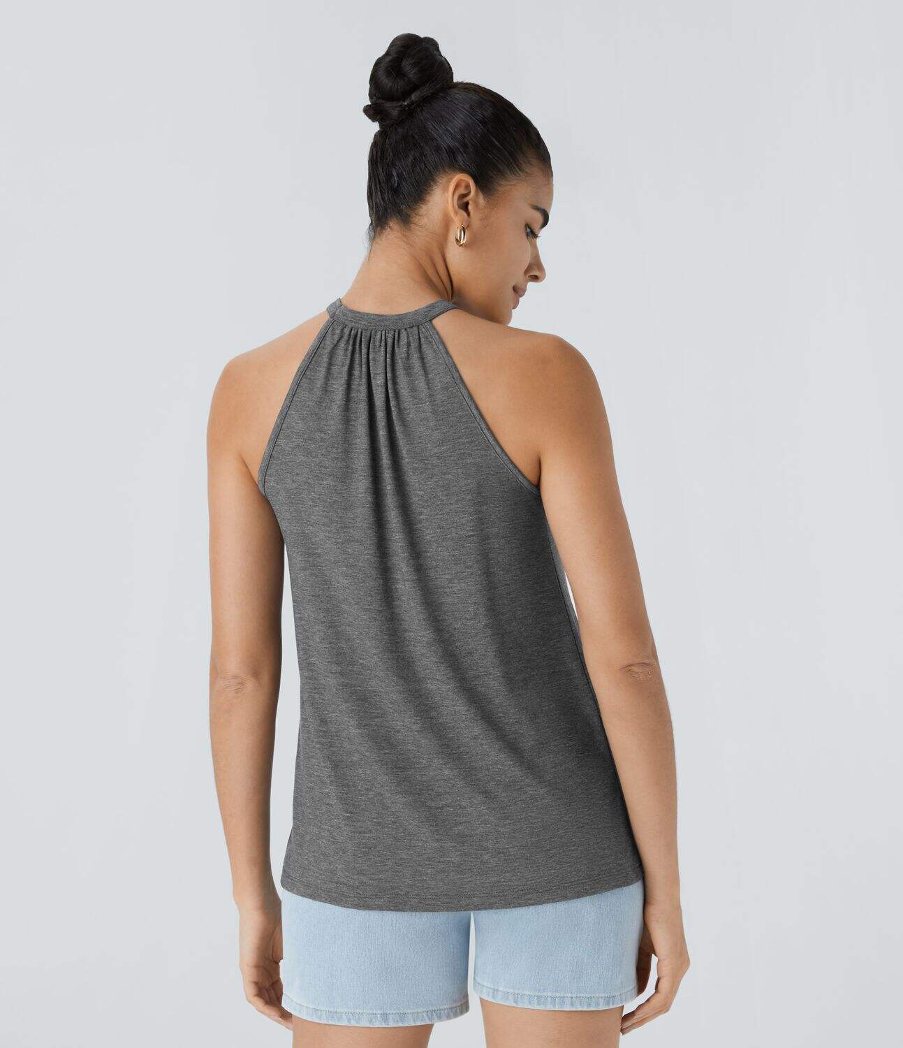 Round Neck Plicated Casual Tank Top