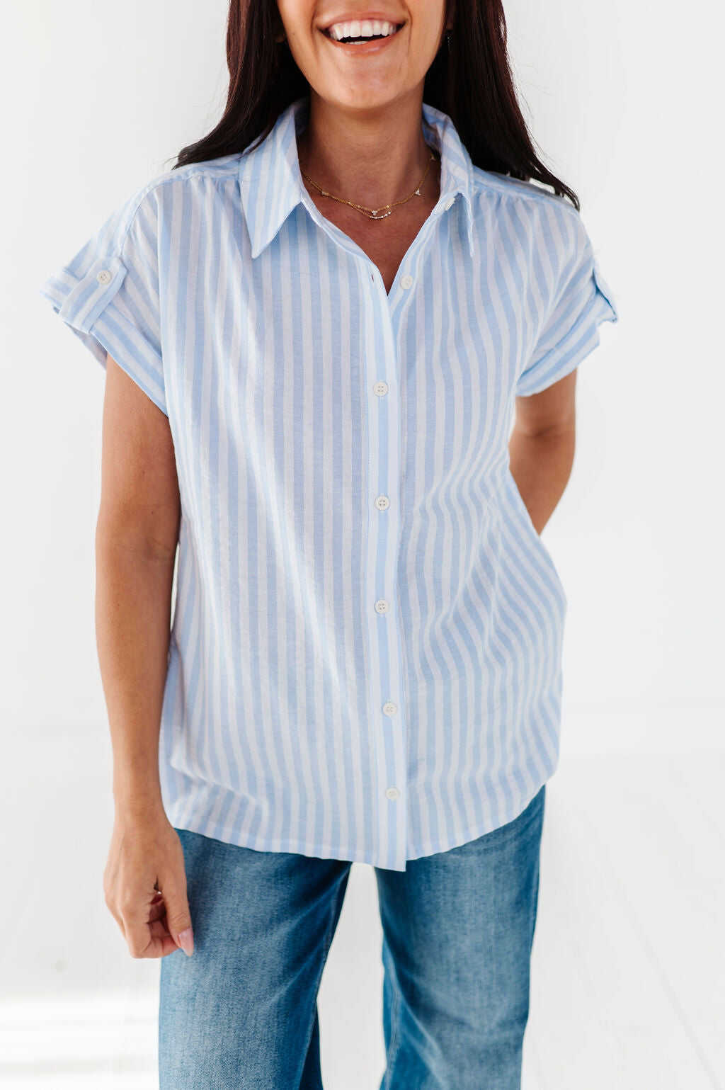 Libby Striped Button Up in Chambray
