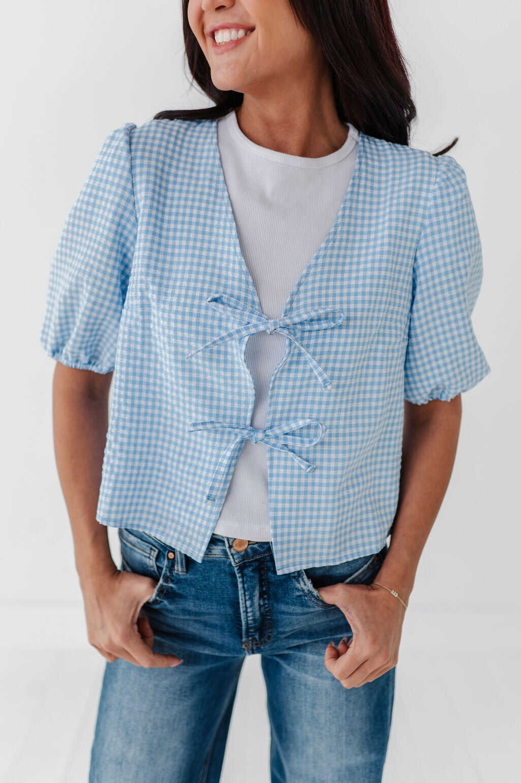 Finley Tie Front Top in Blue
