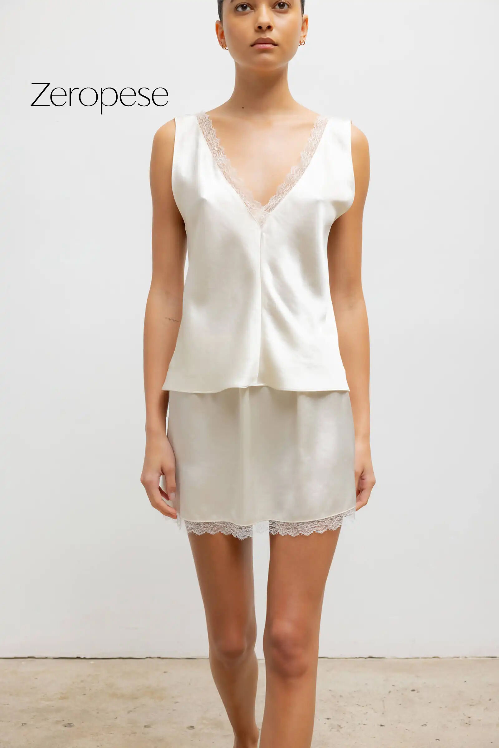 Leset Barb Lace V Neck Tank in Creme