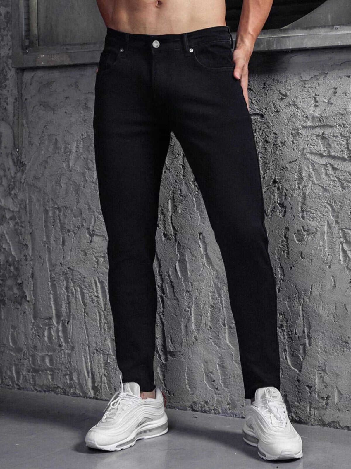 Zip Fly Straight Slim-Fit Washed Jeans