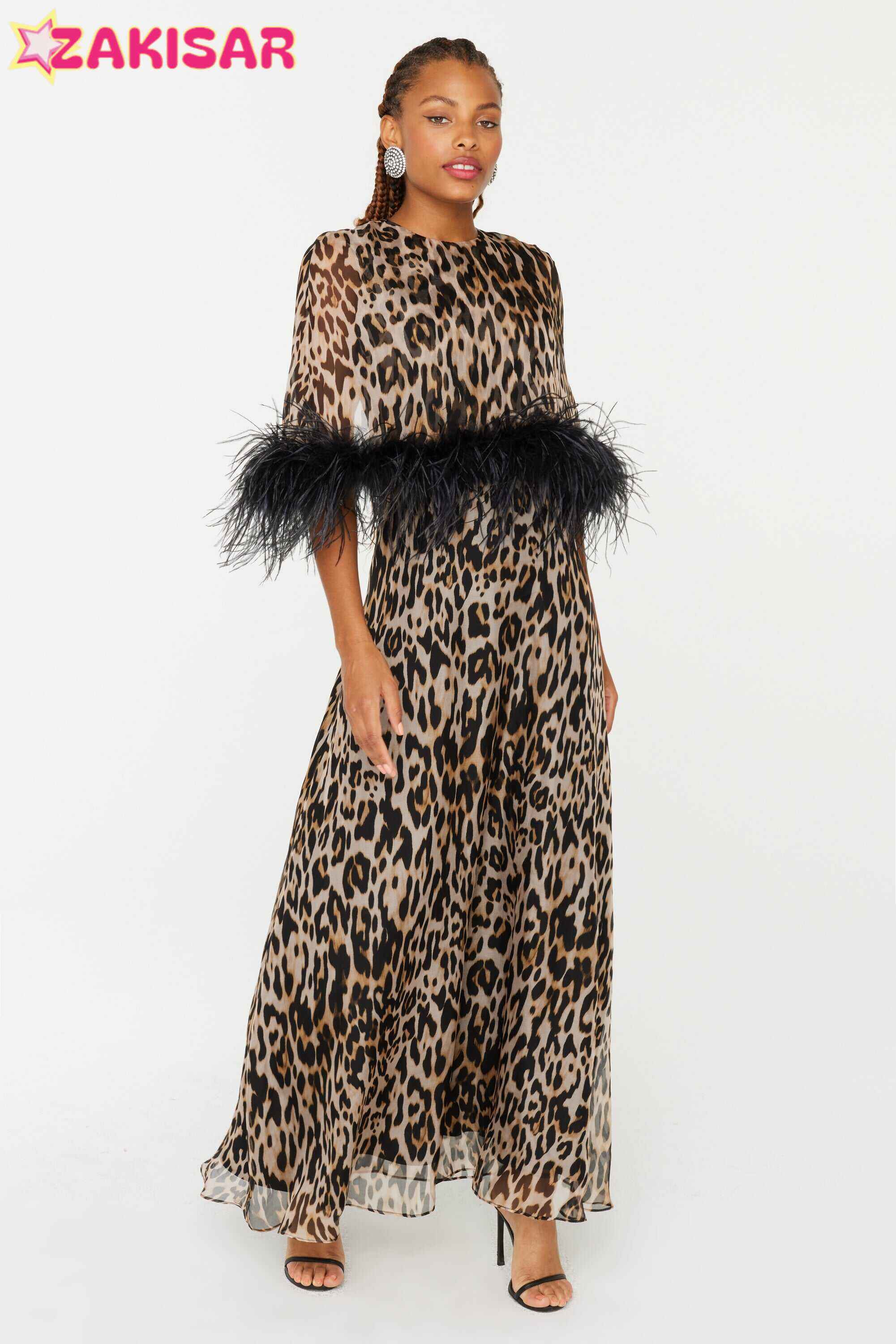 Cecilia Caped Dress w. Feathers