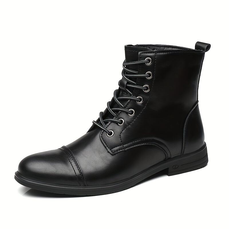 Italian Men's High-top Leather Boots Cap Toe Waterproof Wear-resistant Dress Boots Work Boots