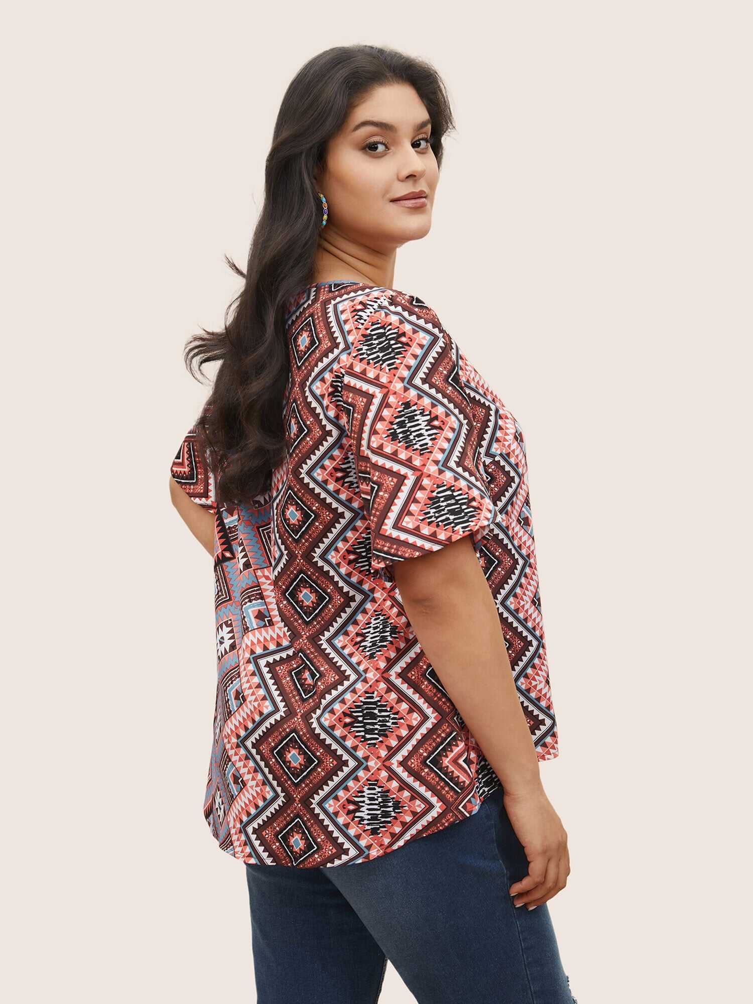 Bandana Keyhole Tassels Lace trim Blouse