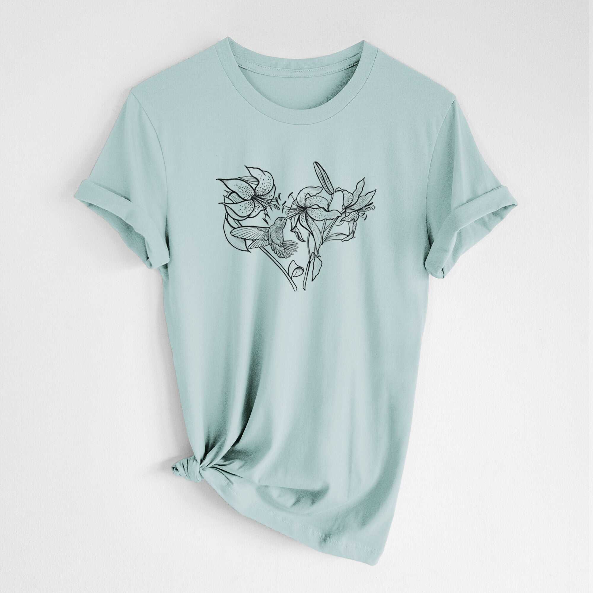 Hummingbird with Lillies Heart - Lightweight 100% Cotton Unisex Crewneck