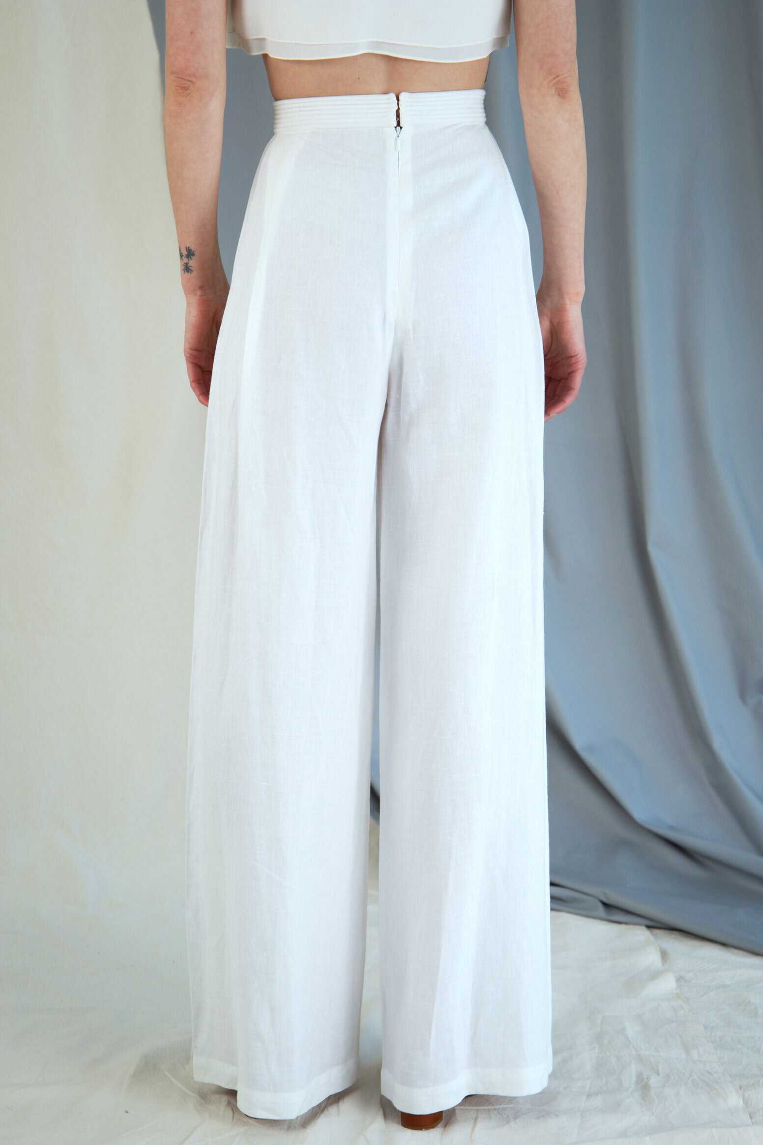 High-rise linen trousers - White