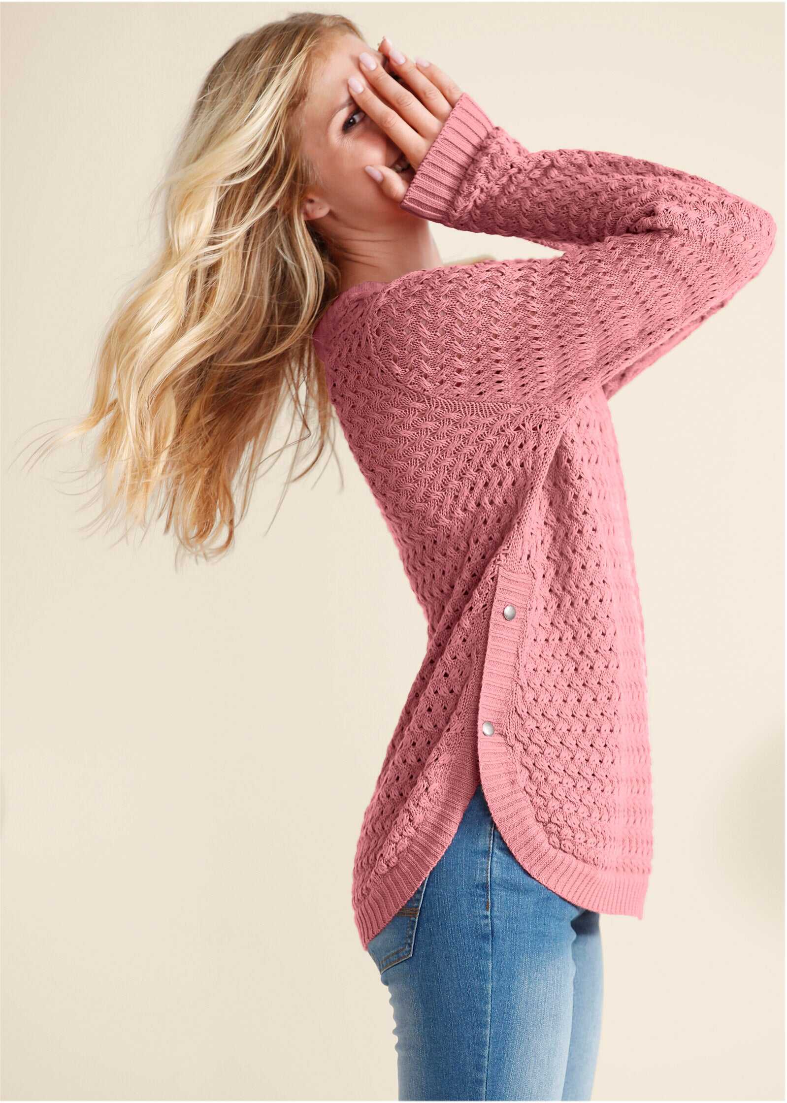 Button Detail Sweater - Pink