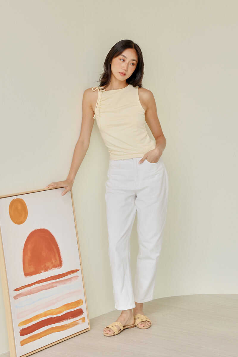 Josette Rattan Interlocking Sliders in Cream