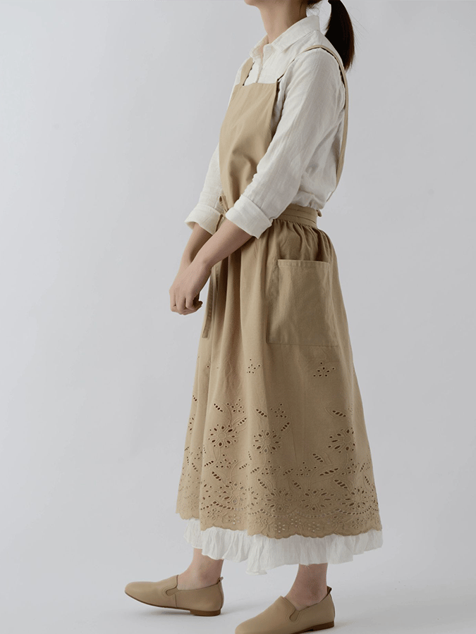 Women's Cotton Embroidered Pocket Apron