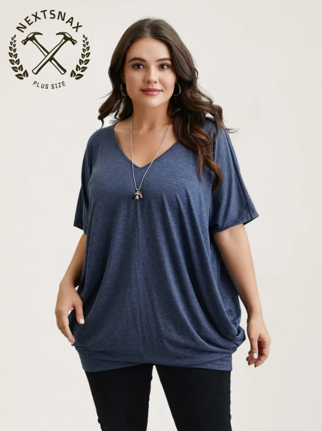 V-Neck Cocoon Pattern Plain Top