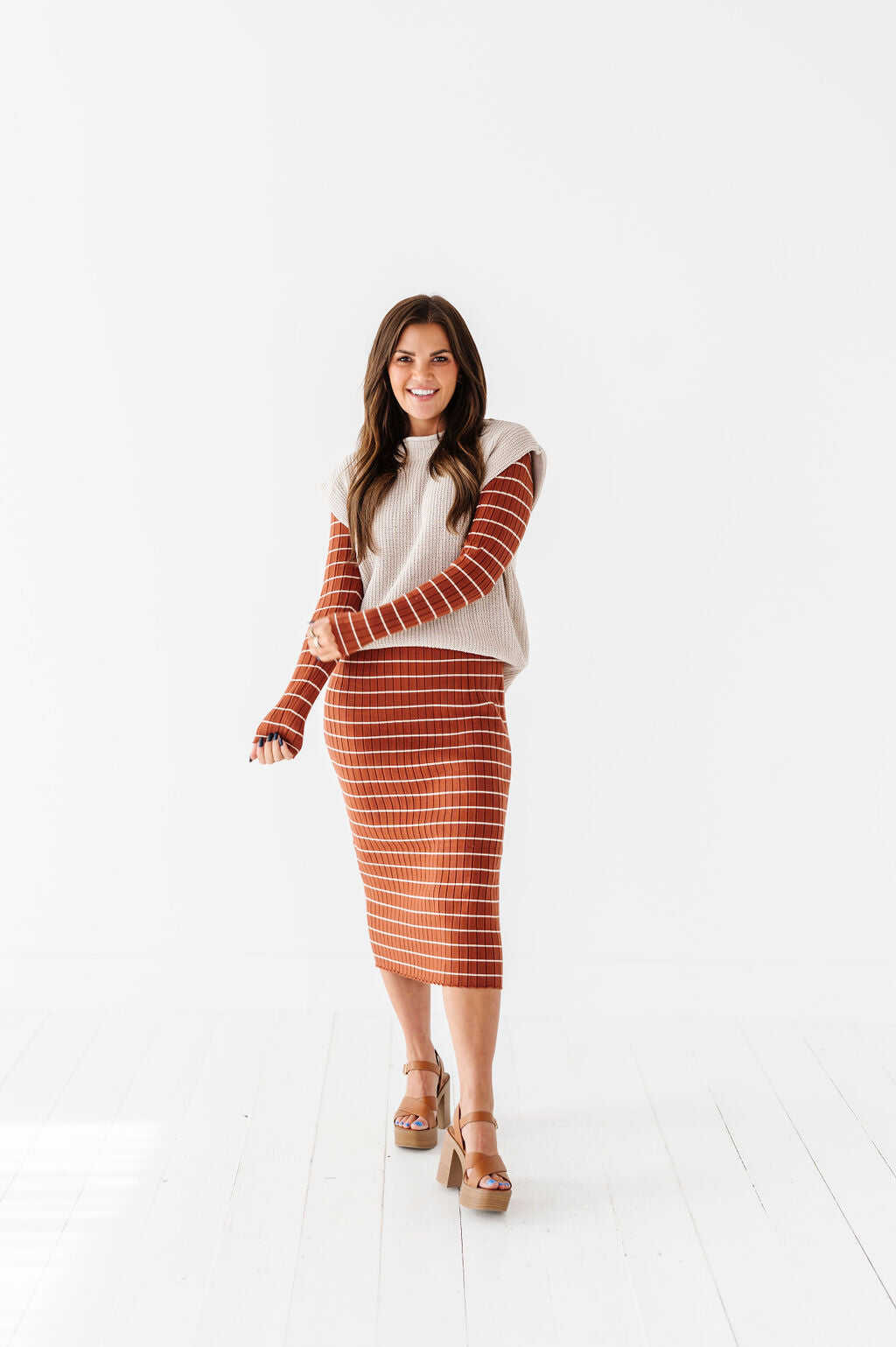 Willow Stripe Sweater Dress in Rust