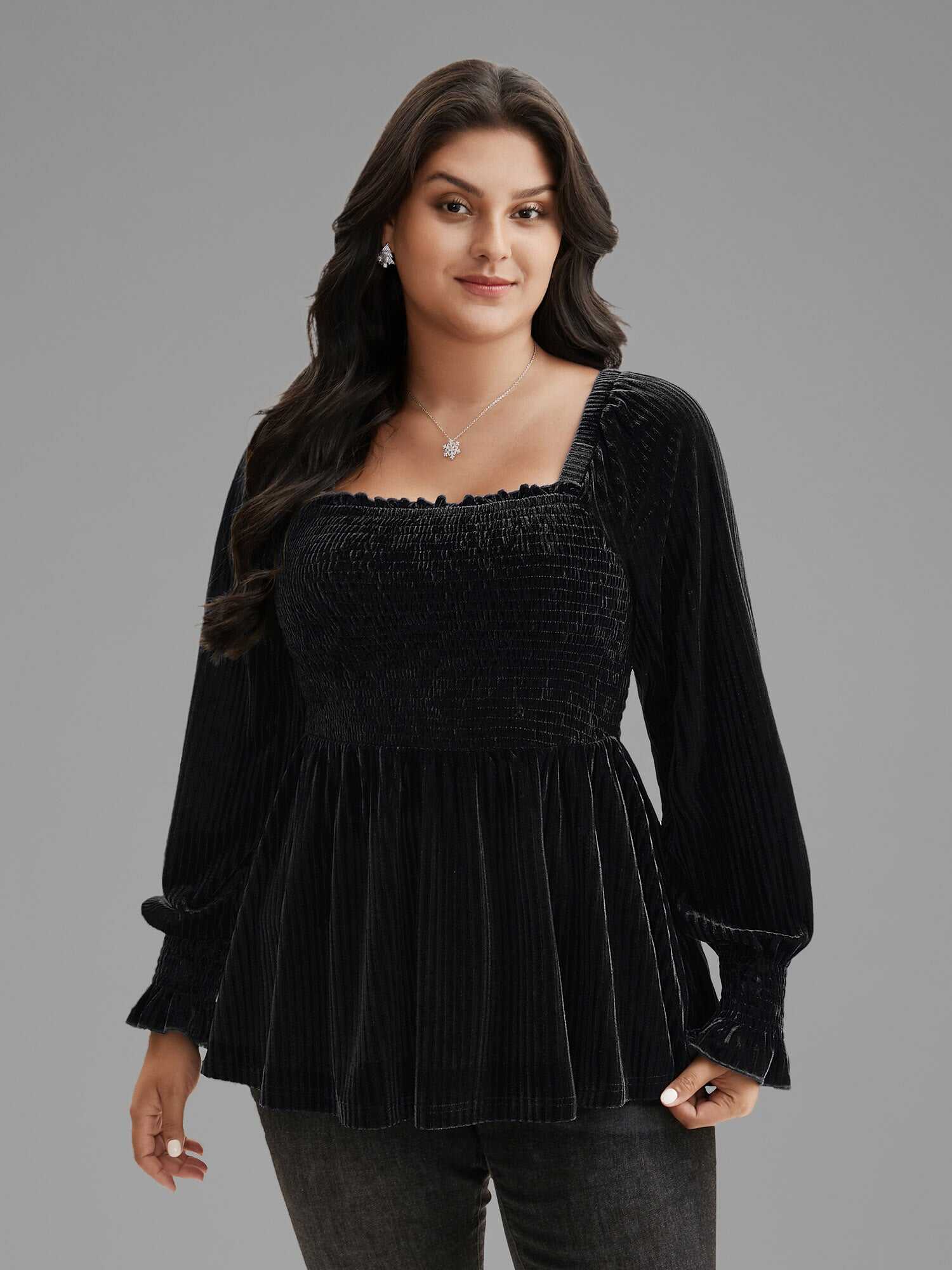 Velvet Smocked Bodice Jersey Top
