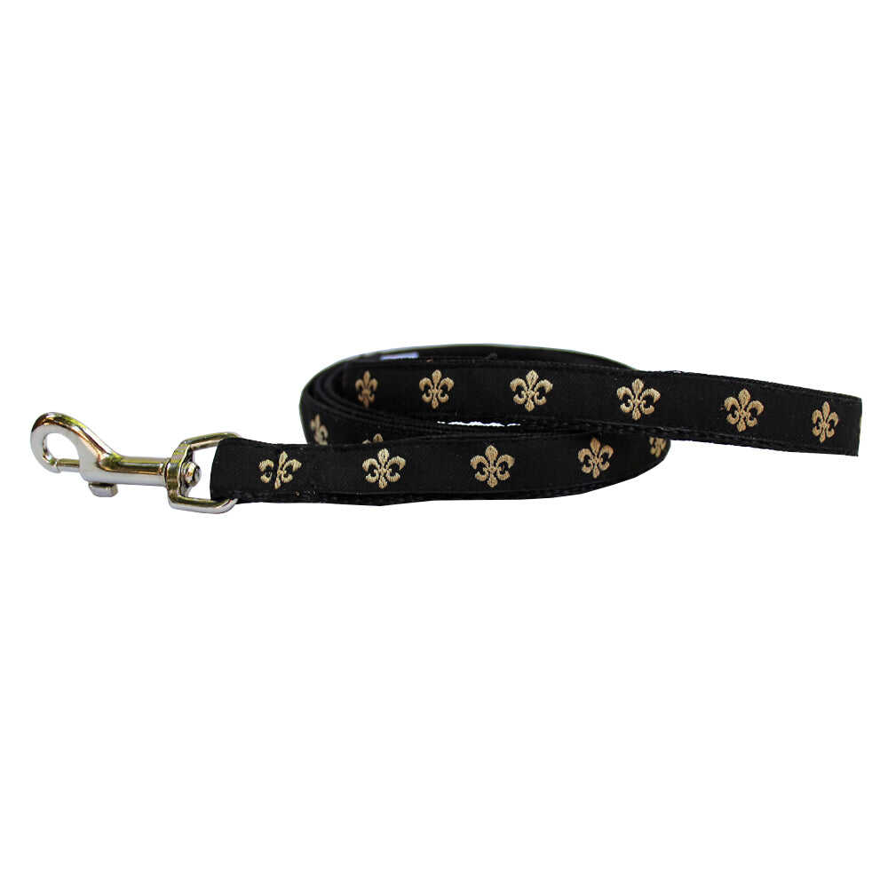 Black & Gold Extra Small Fleur de Lis Dog Leash