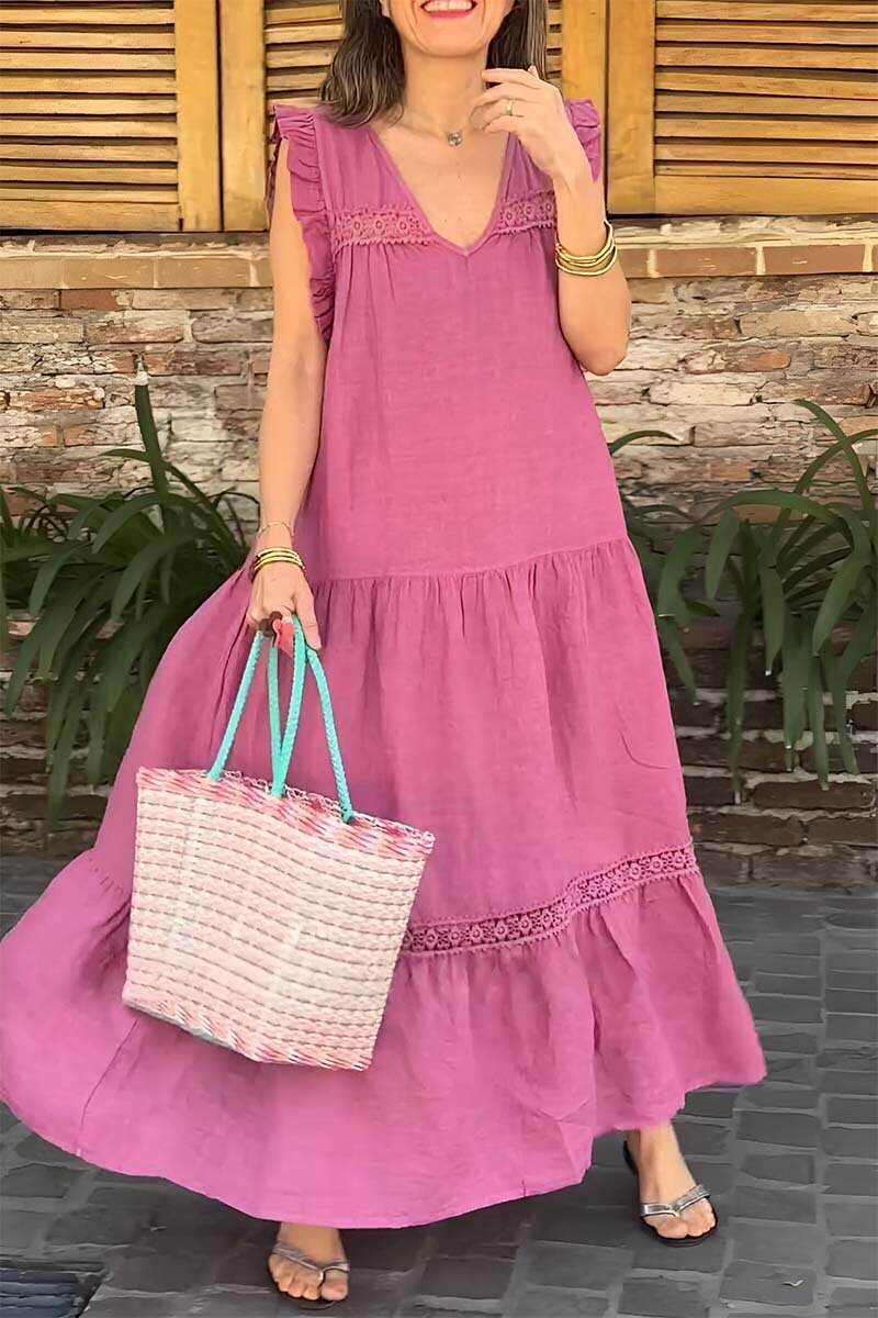 Cotton and linen lace V-neck dress