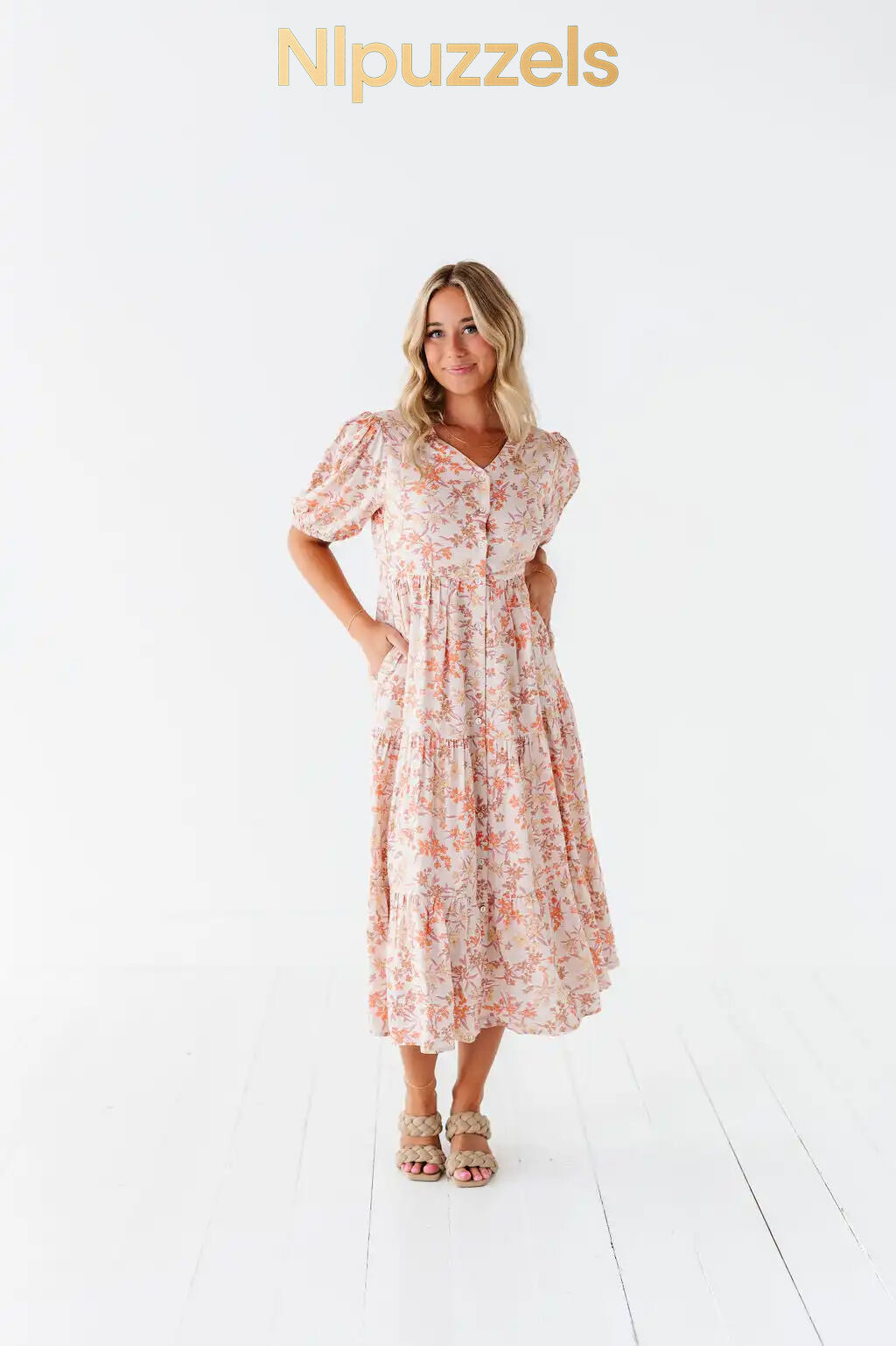 Fiona Floral Dress in Cream Multi - Size 2X, 3X, & 4X Left