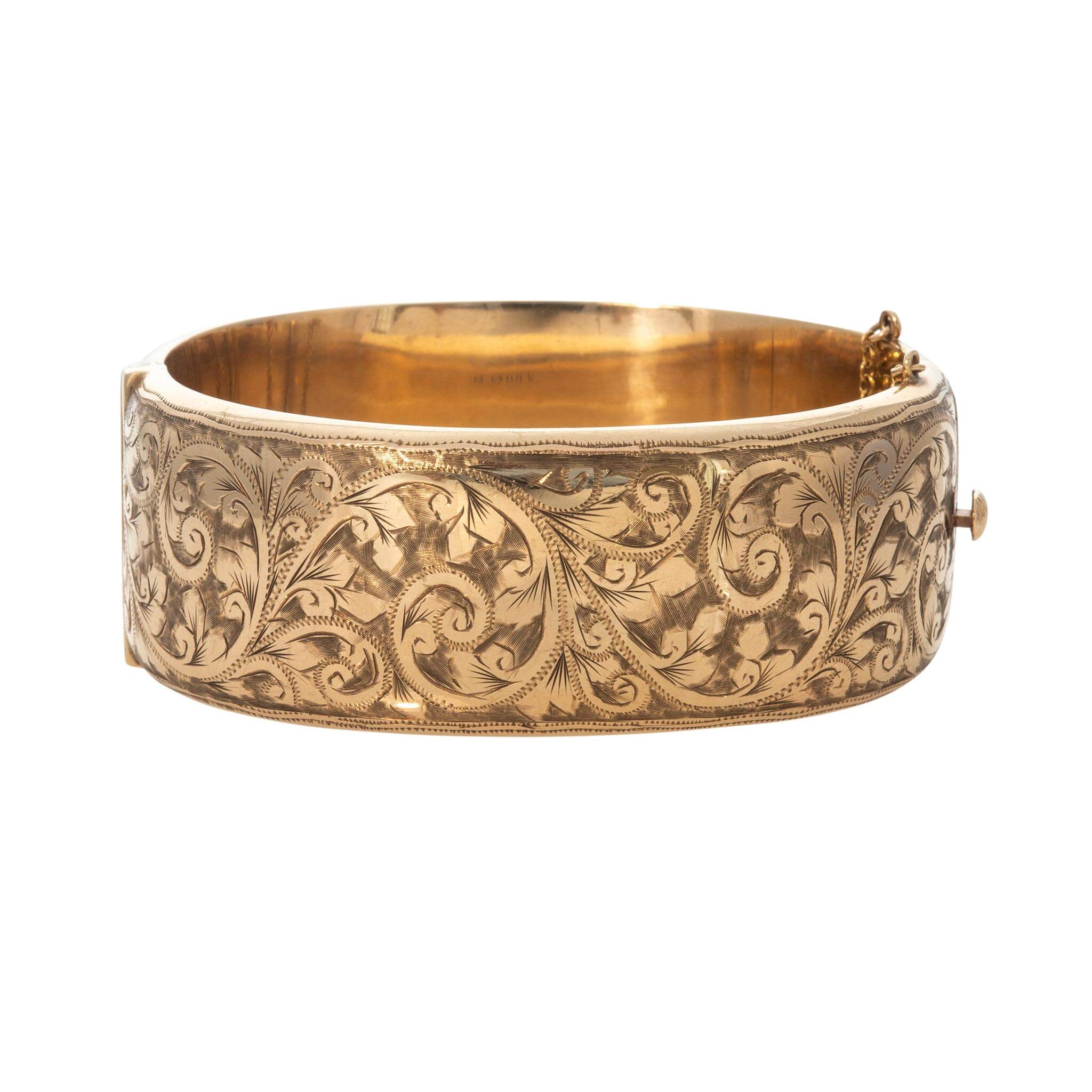 Victorian Scroll Pattern 9K Gold Wide Bangle