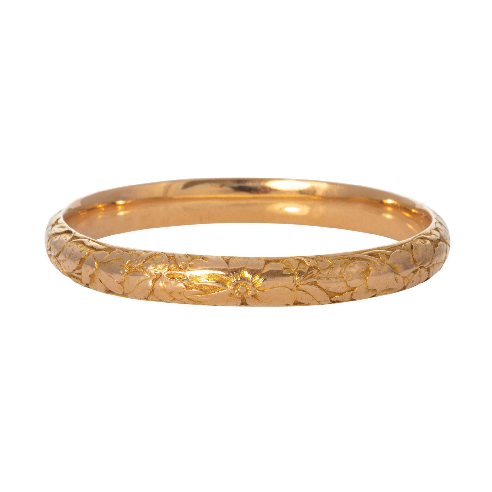 Edwardian Floral Engraved 14K Gold Slip-On Bangle