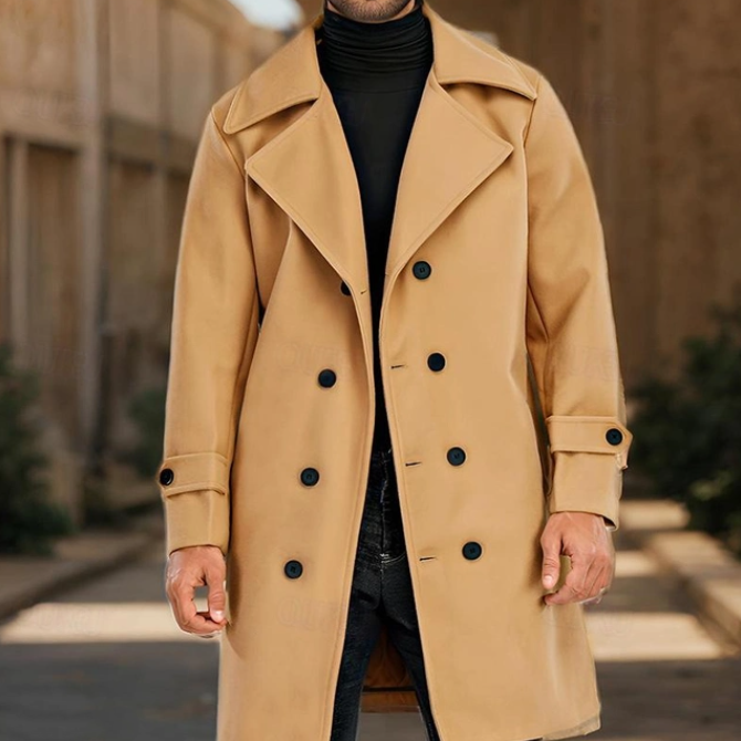 Men's Winter Coat Overcoat WinterWarm Outerwear Coats / Jackets Solid Color Vintage Style Notch lapel collar