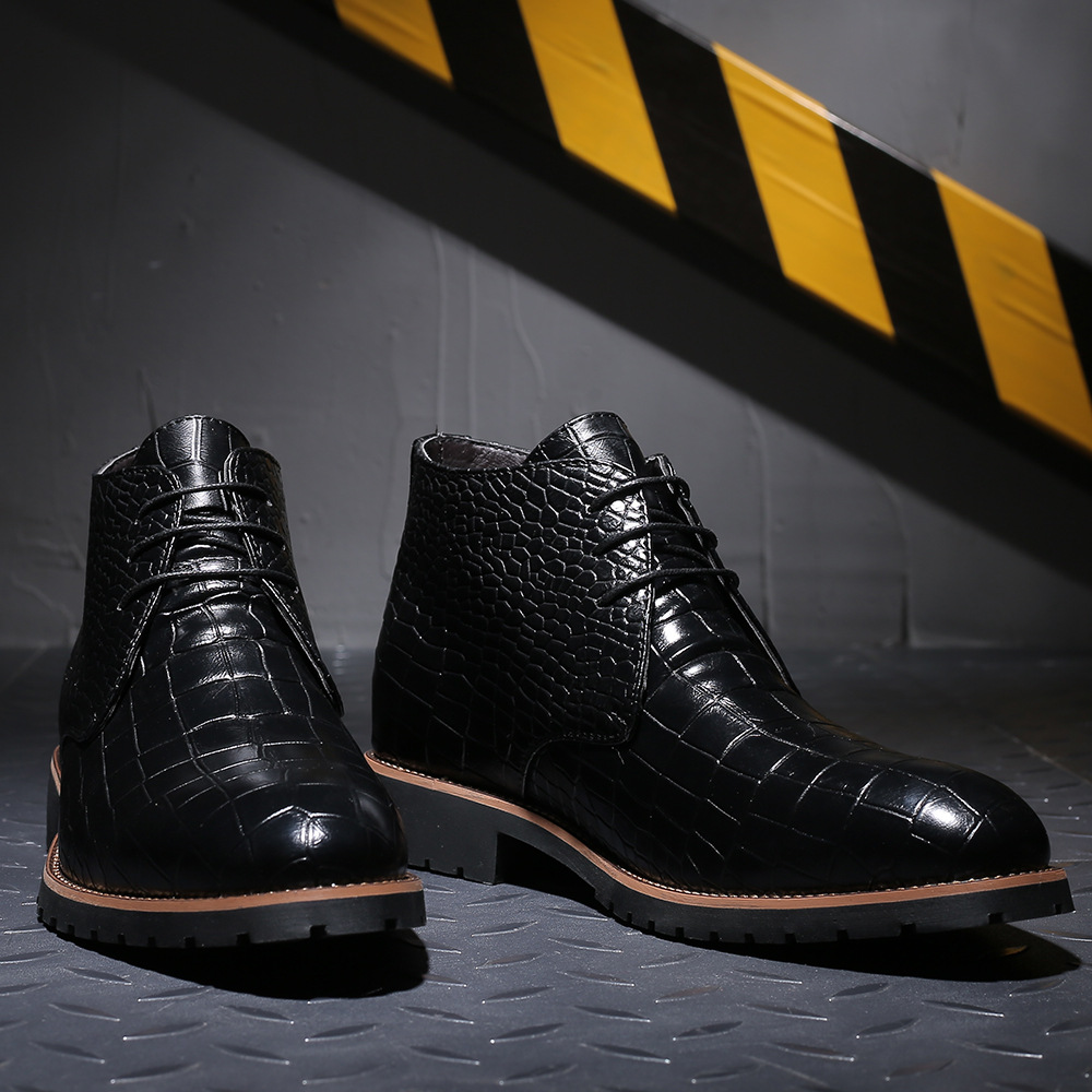 Men's Casual and Comfortable Crocodile-Patterned Formal Boots Casual Boots