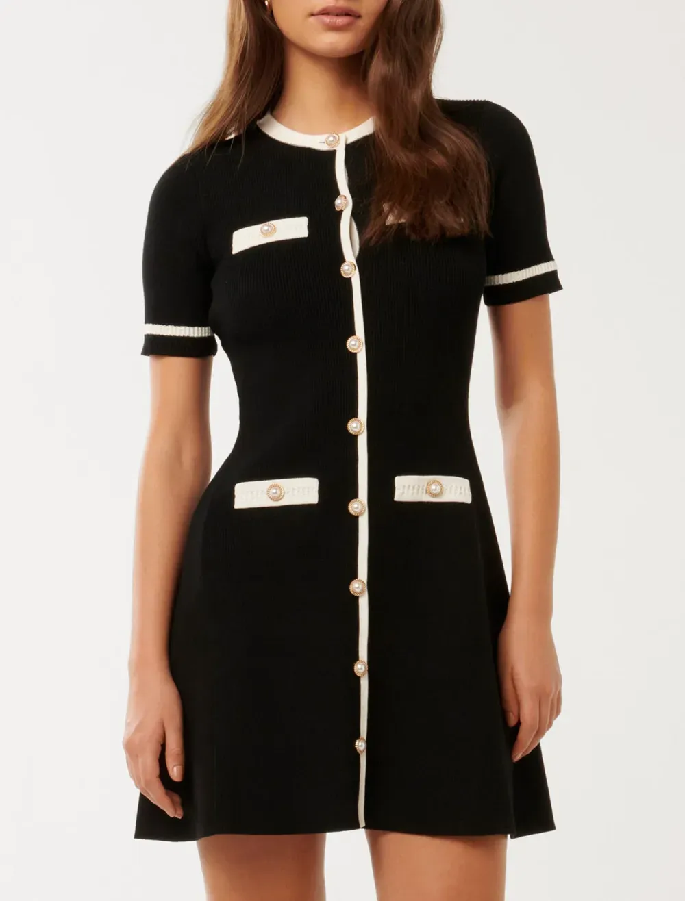 Contrast Knit Mini Dress